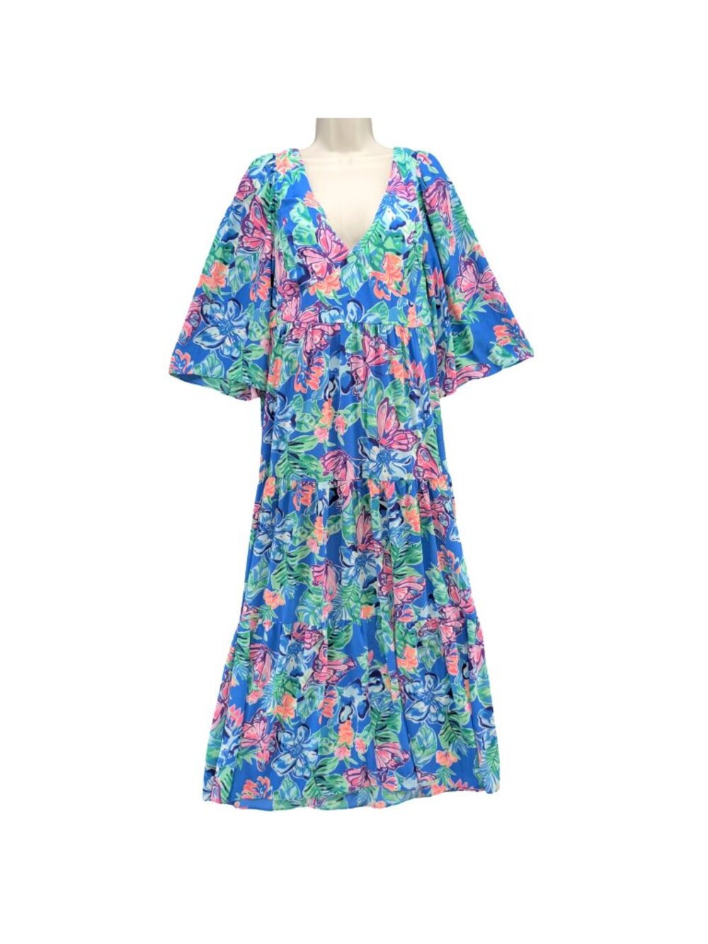 Lilly Pulitzer Rease Maxi Dress Floral Pundy Blue Isle Be Back 3/4 Sleeve Size 8